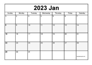 January 2023 Calendar Printable PDF Blank Templates