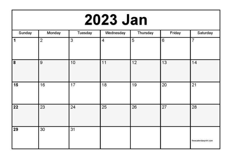 January 2023 Calendar Printable Pdf Blank Templates 4009