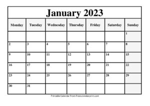 2023 Monthly Calendar Printable (January to December)