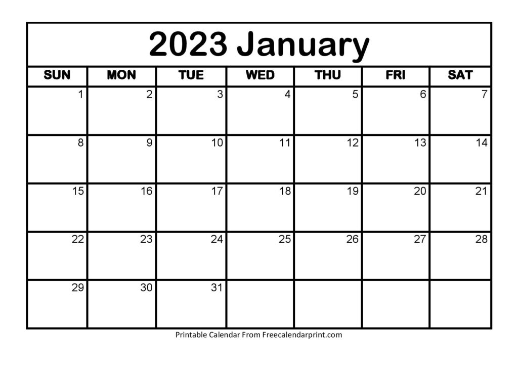 Printable Calendar January 2023