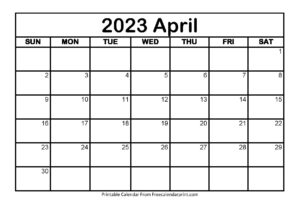 April 2023 Calendar Printable PDF Blank Free Templates