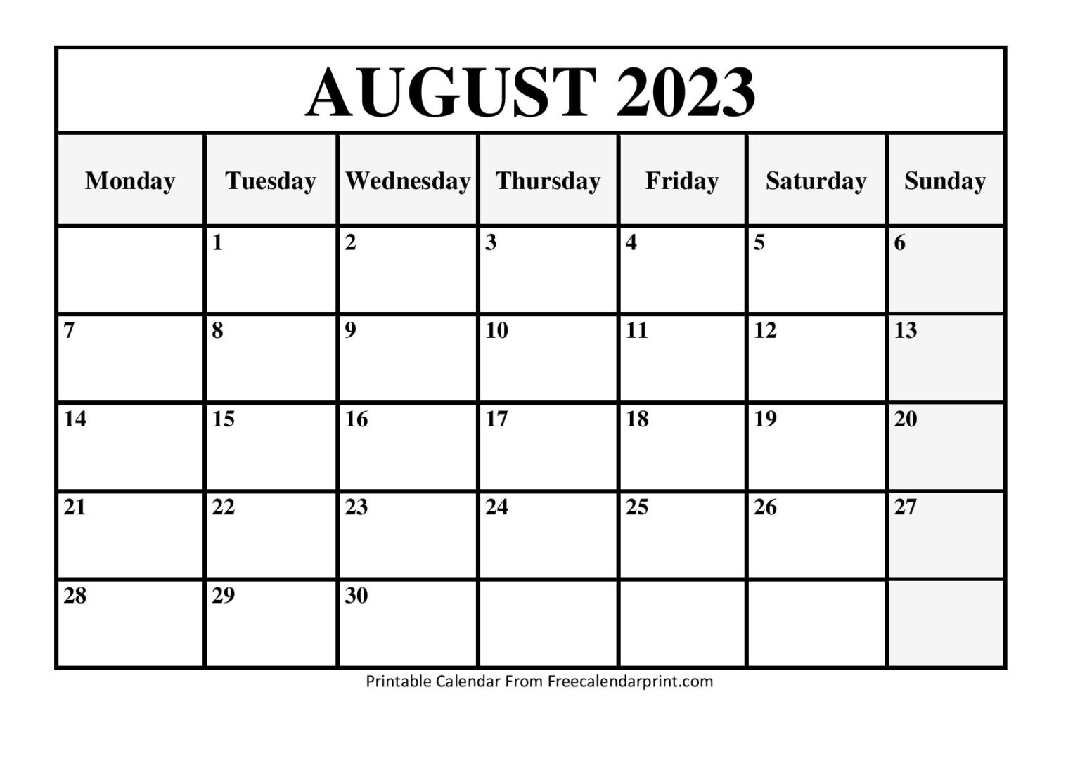 Printable August 2023 Calendar Big Dates In Black PELAJARAN