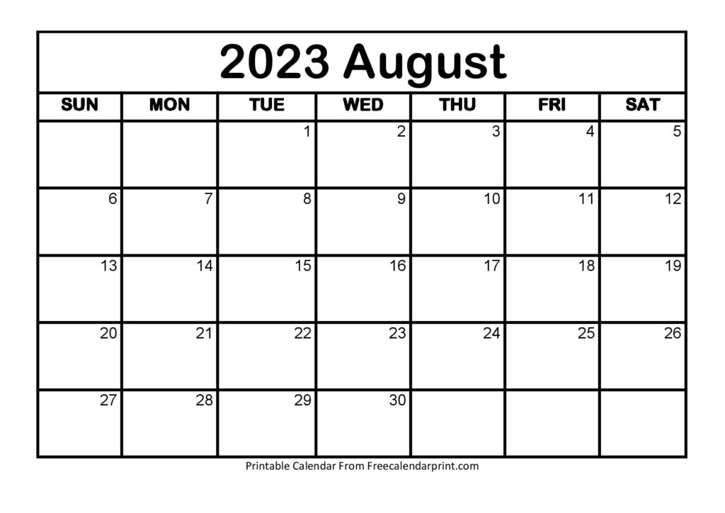 August 2023 Calendar Printabl