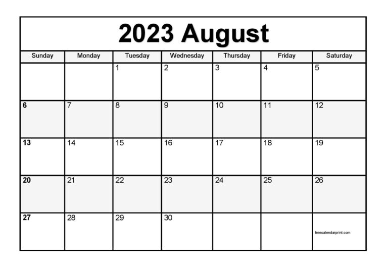 August 2023 Calendar Printable PDF Template