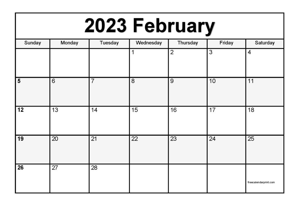 printable calendar February 2023