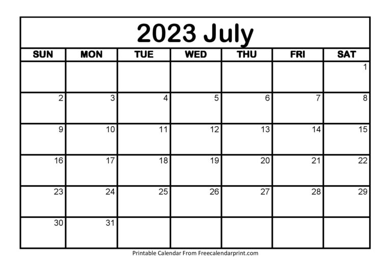 Blank July 2023 Calendar Printable Pdf Word