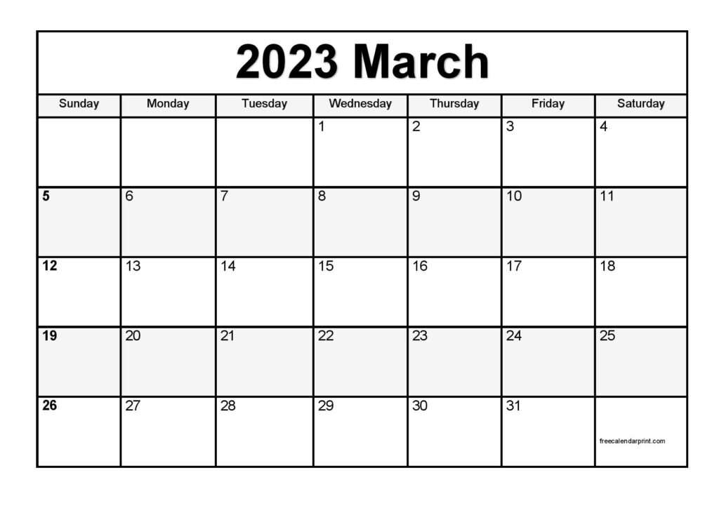March 2023 calendar printable