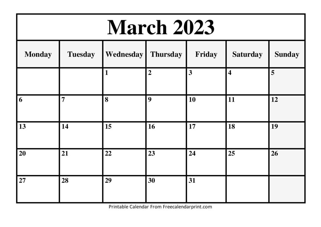 March 2023 Printable Calendar