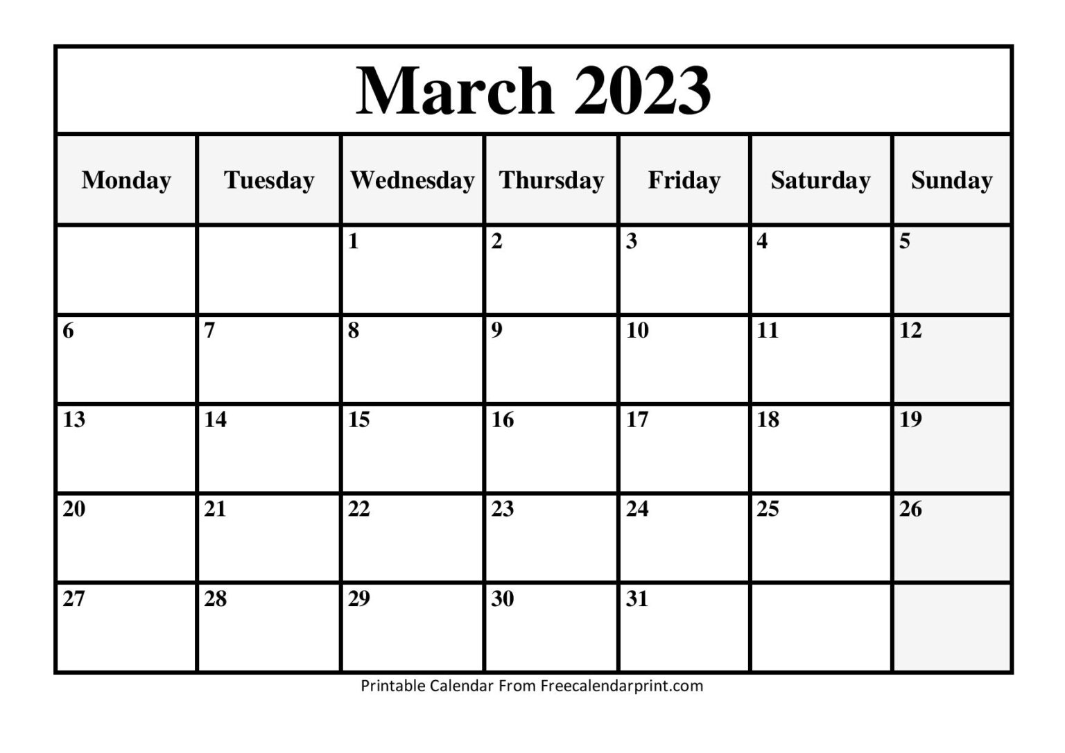 Free Calendar Printable 2023 March