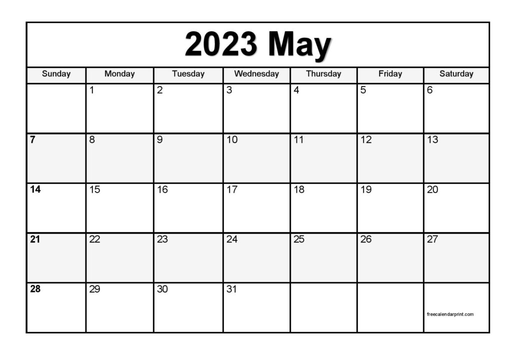 Printable Calendar for May 2023