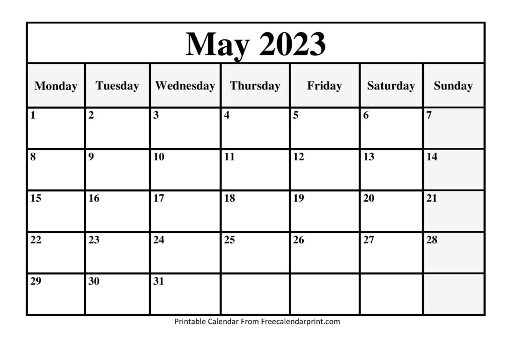 May 2023 calendar printable