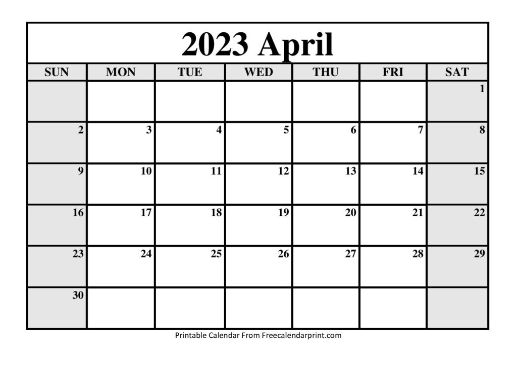 Blank April 2023 Calendar Printable