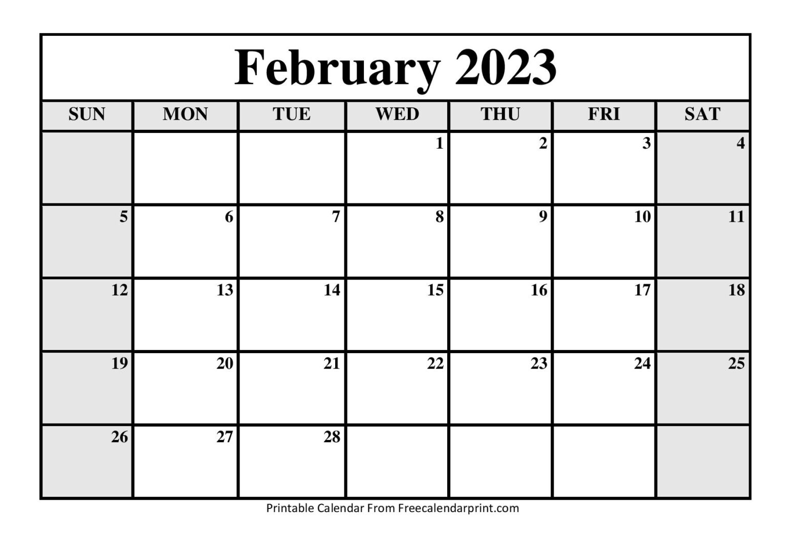Blank Calendar February 2023 Free Printable