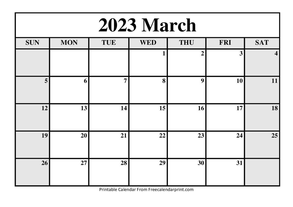 Printable Calendar March 2023