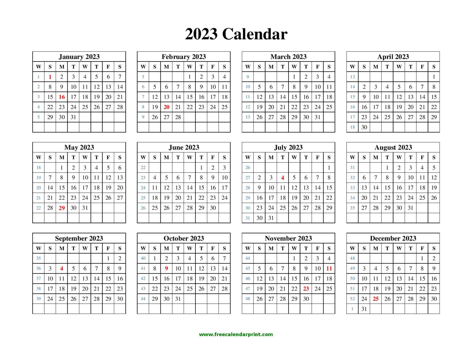 2023 Printable Calendar Template PDF Word Excel