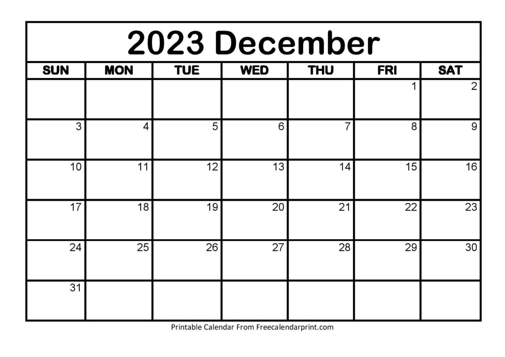Free December Calendar 2023