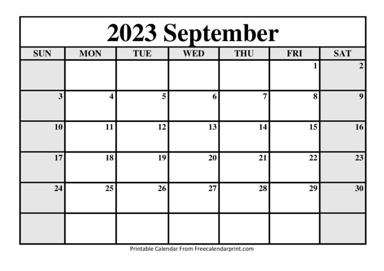 Blank September 2023 Calendar Printable PELAJARAN