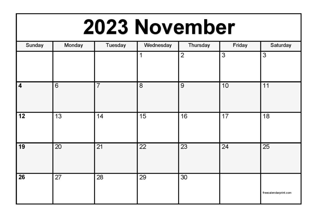 November 2023 Calendar Printable