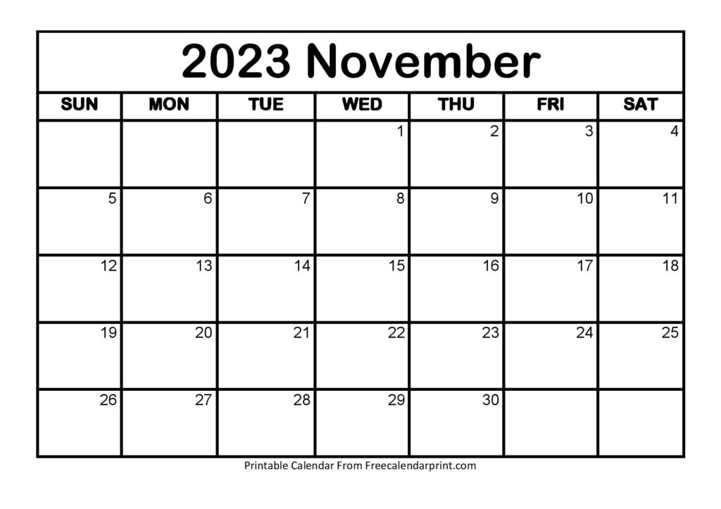 Free November Calendar 2023
