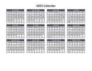 2023 Printable Calendar Template PDF Word Excel