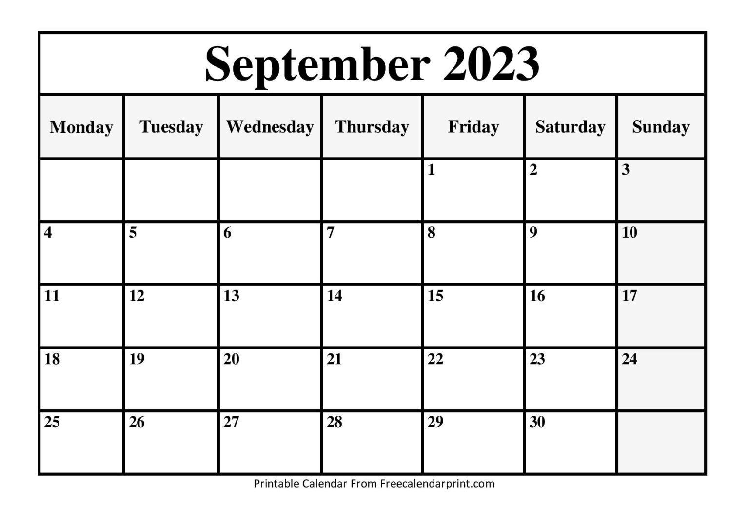 September 2023 Calendar Printable PDF Template