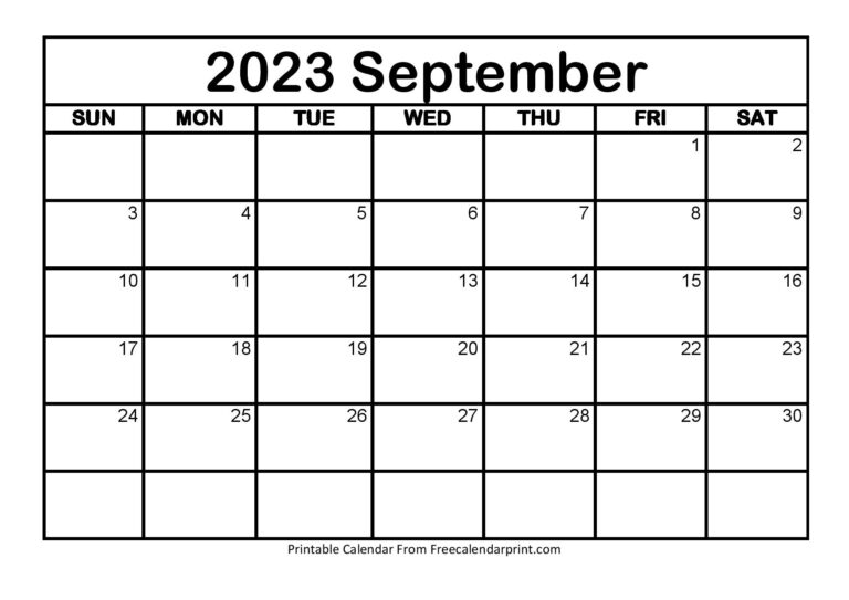 Free Blank Printable Calendar September 2023