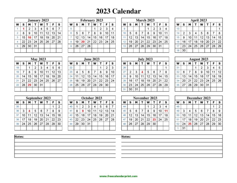 2023 Printable Calendar Template PDF Word Excel