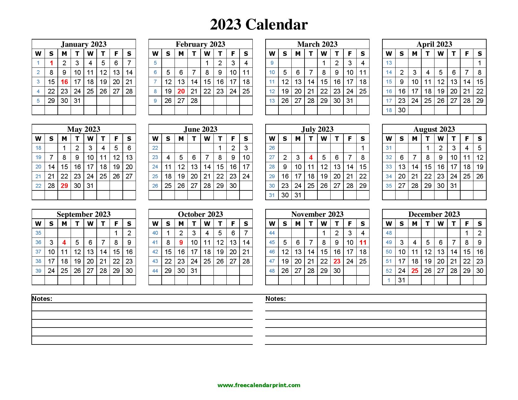 2023 Printable Calendar Template PDF Word Excel