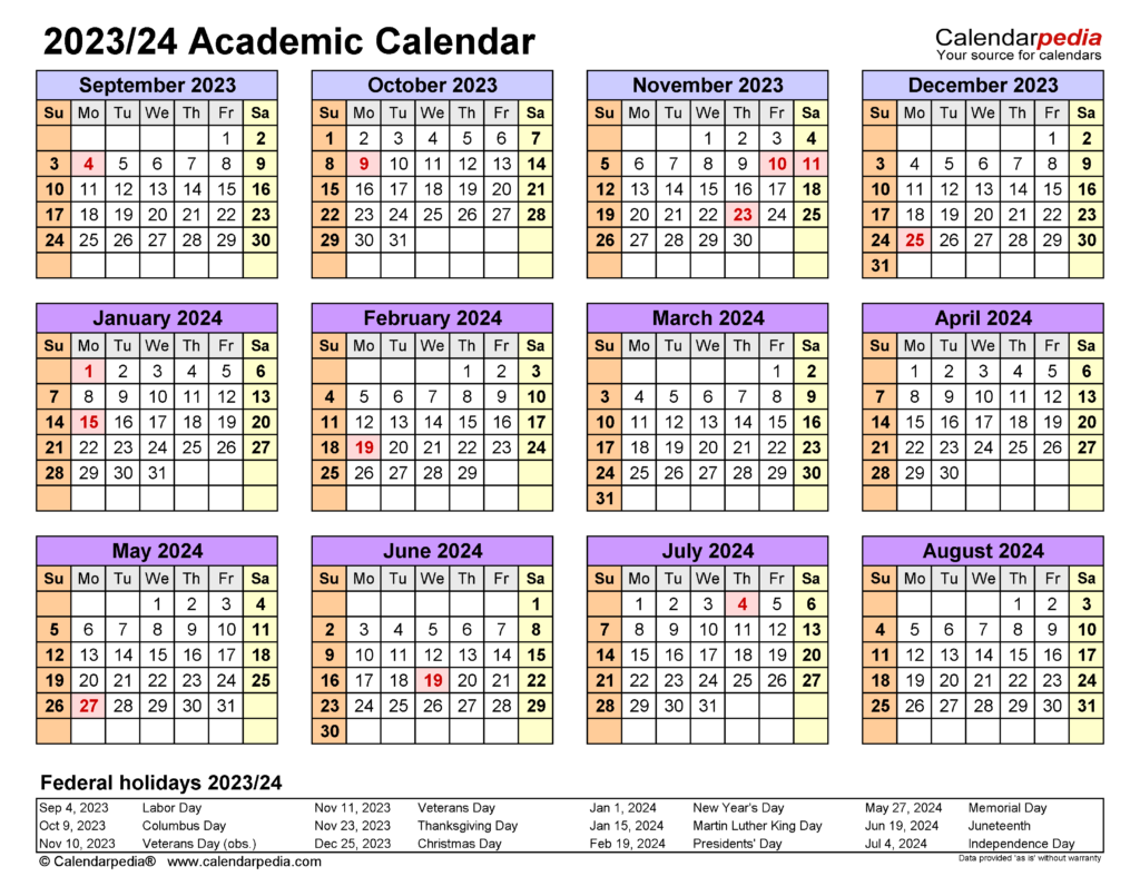 2023-2024 Academic Calendar Printable