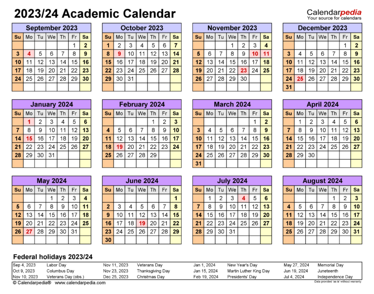 2023-2024 Academic Calendar Printable (School Calendar)
