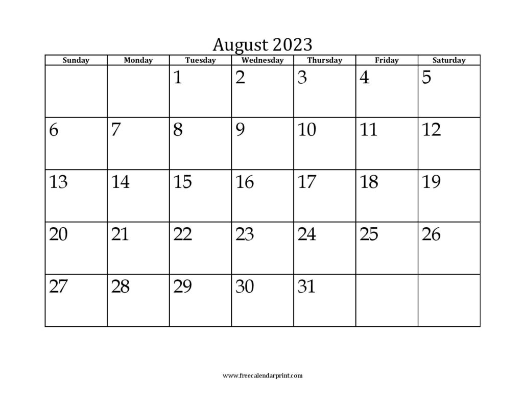 August 2023 Mini Month Calendar