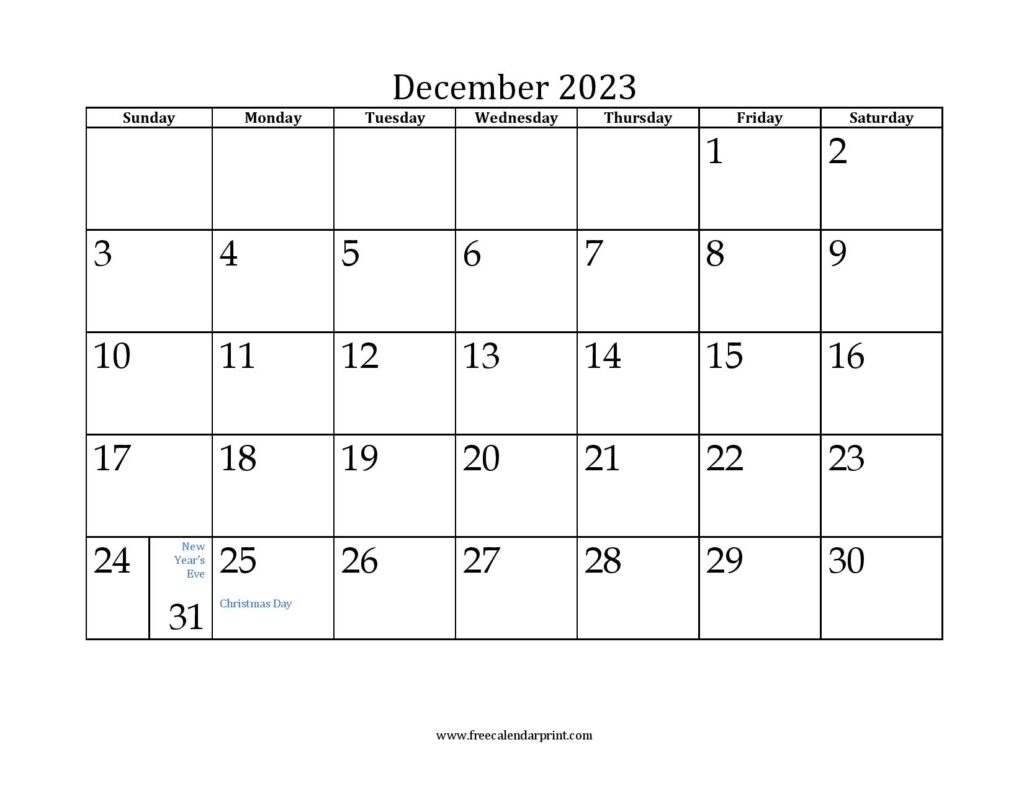December 2023 Mini Month Calendar