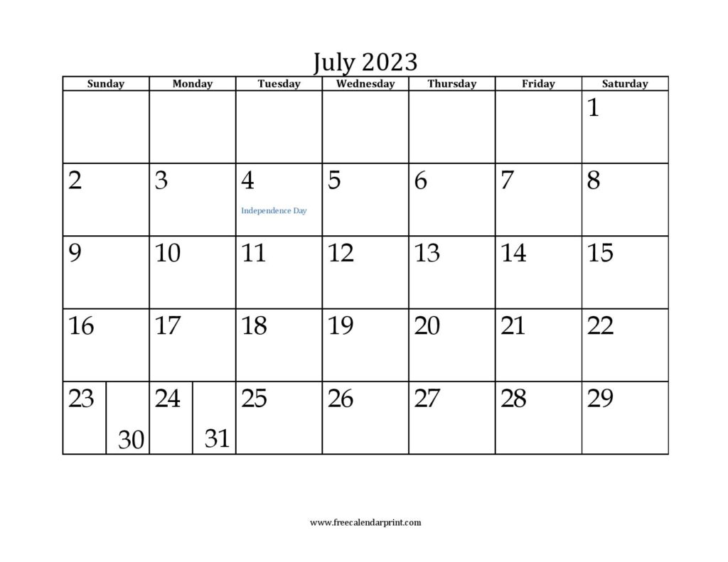 July 2023 Mini Month Calendar