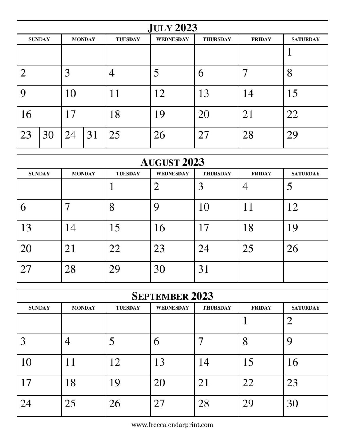 2023 Calendar Three Months Per Page - Printable Template