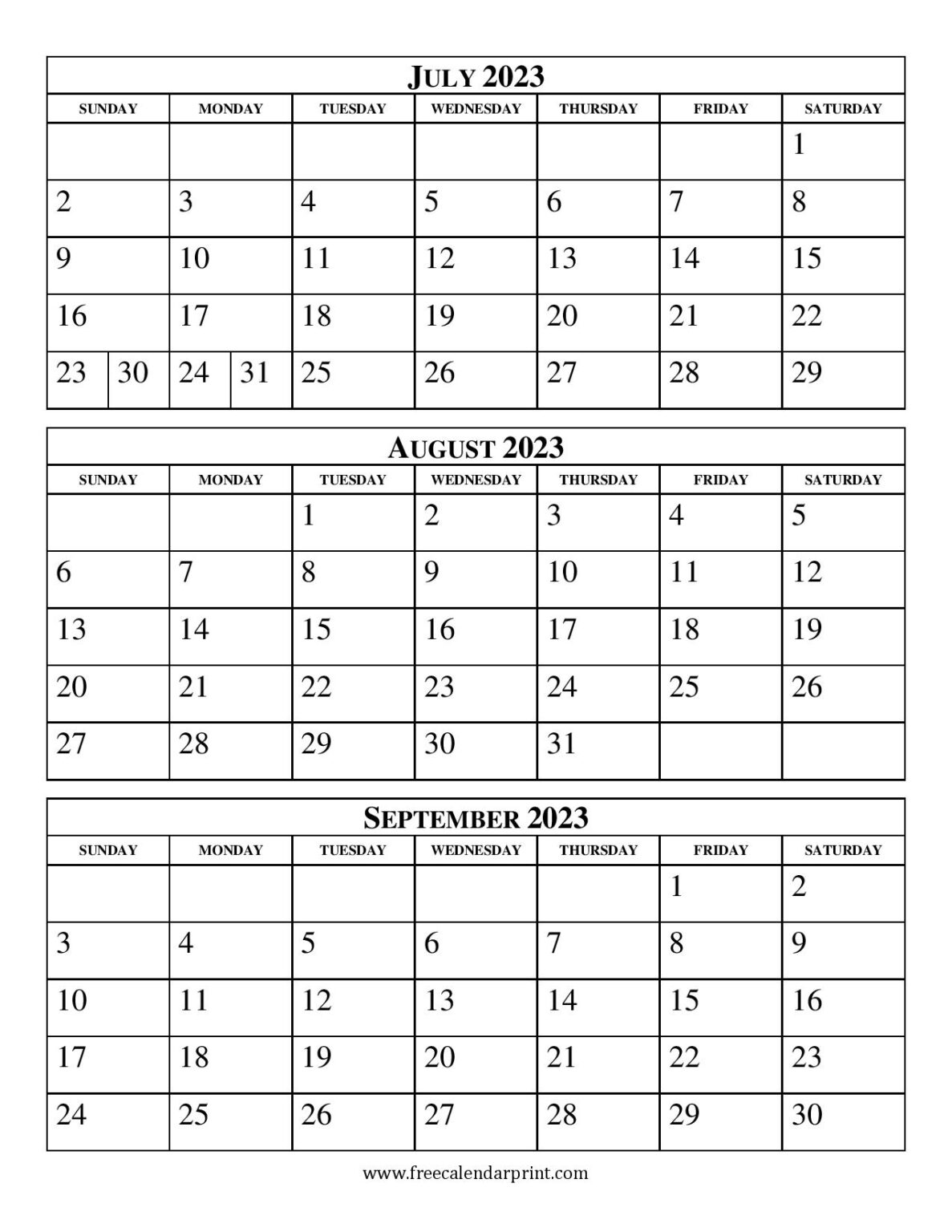 Blank Calendar July August September 2023 Netspend PELAJARAN
