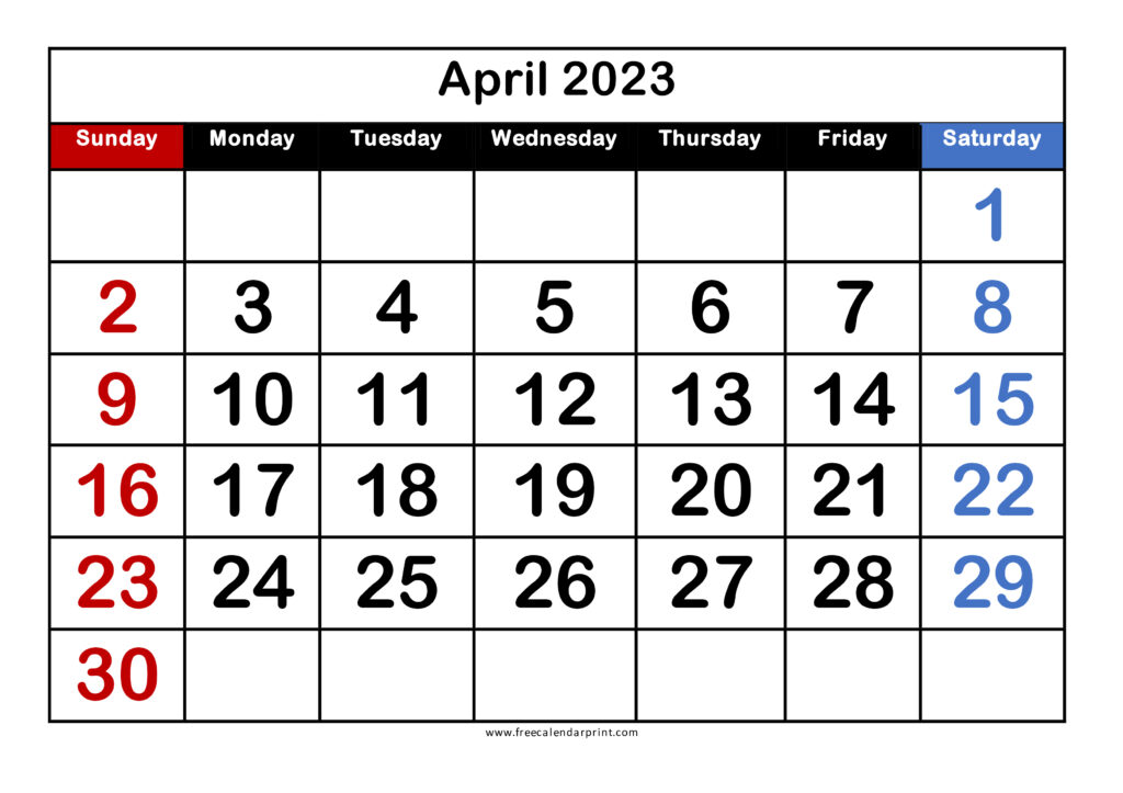 April 2023 Calendar with Large Dates