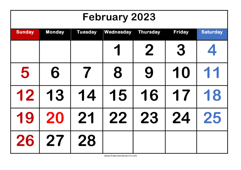 February 2023 Calendar with Large Dates