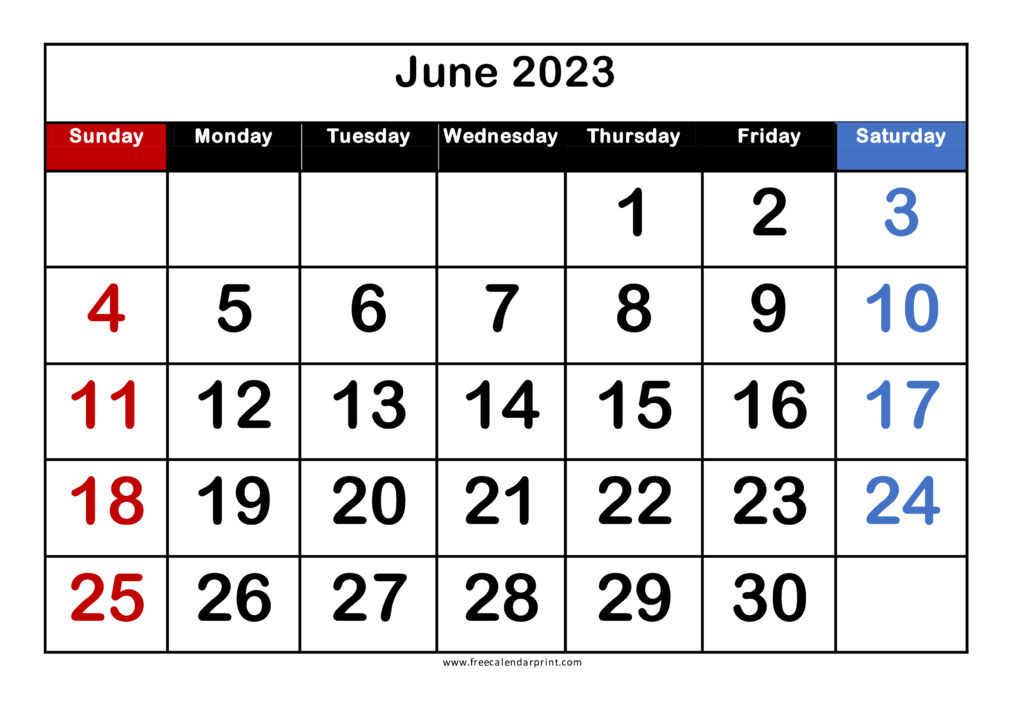 June 2023 Calendar with Large Dates