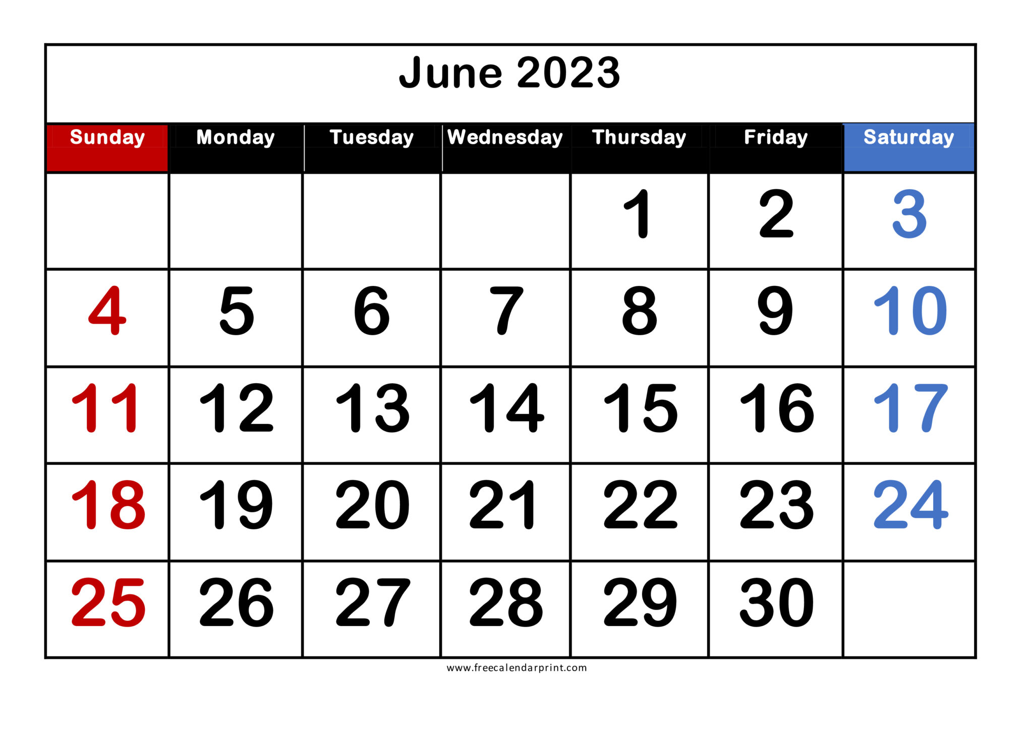 2023 Printable Calendar with Large Dates