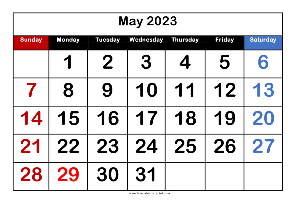 May 2023 Calendar with Large Dates