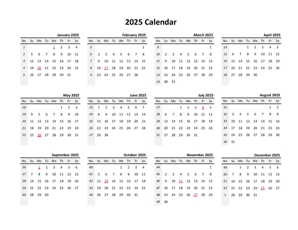 2025 Printable Calendar