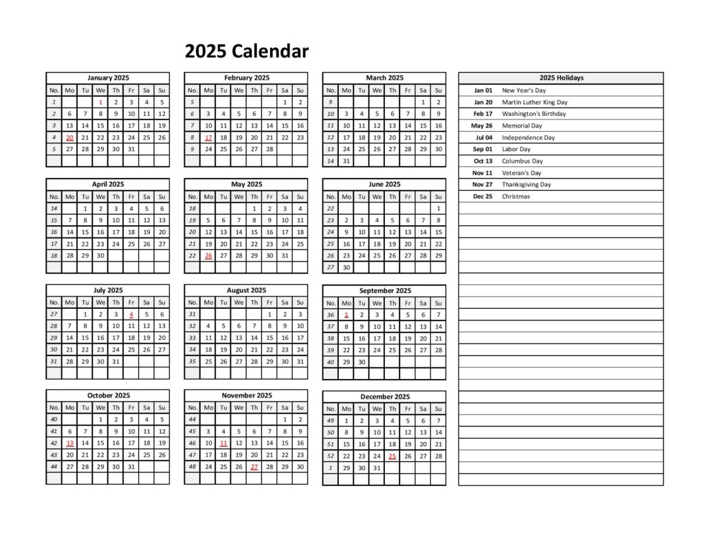 Blank 2025 Calendar Printable