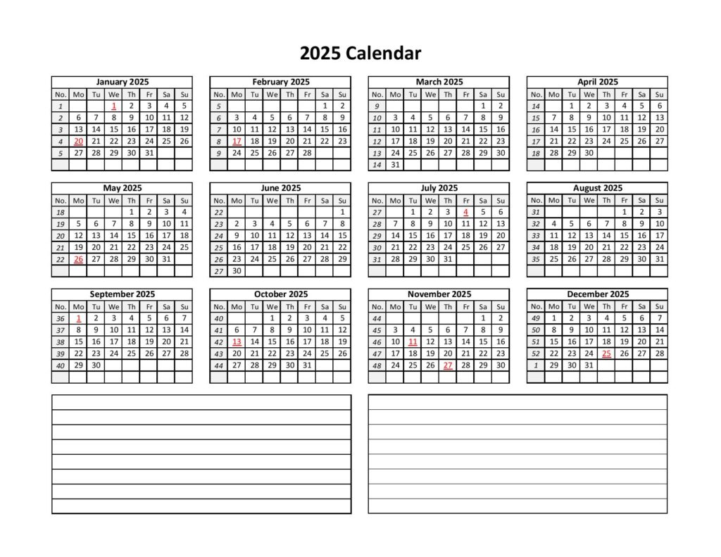 Printable 2025 Calendar Template