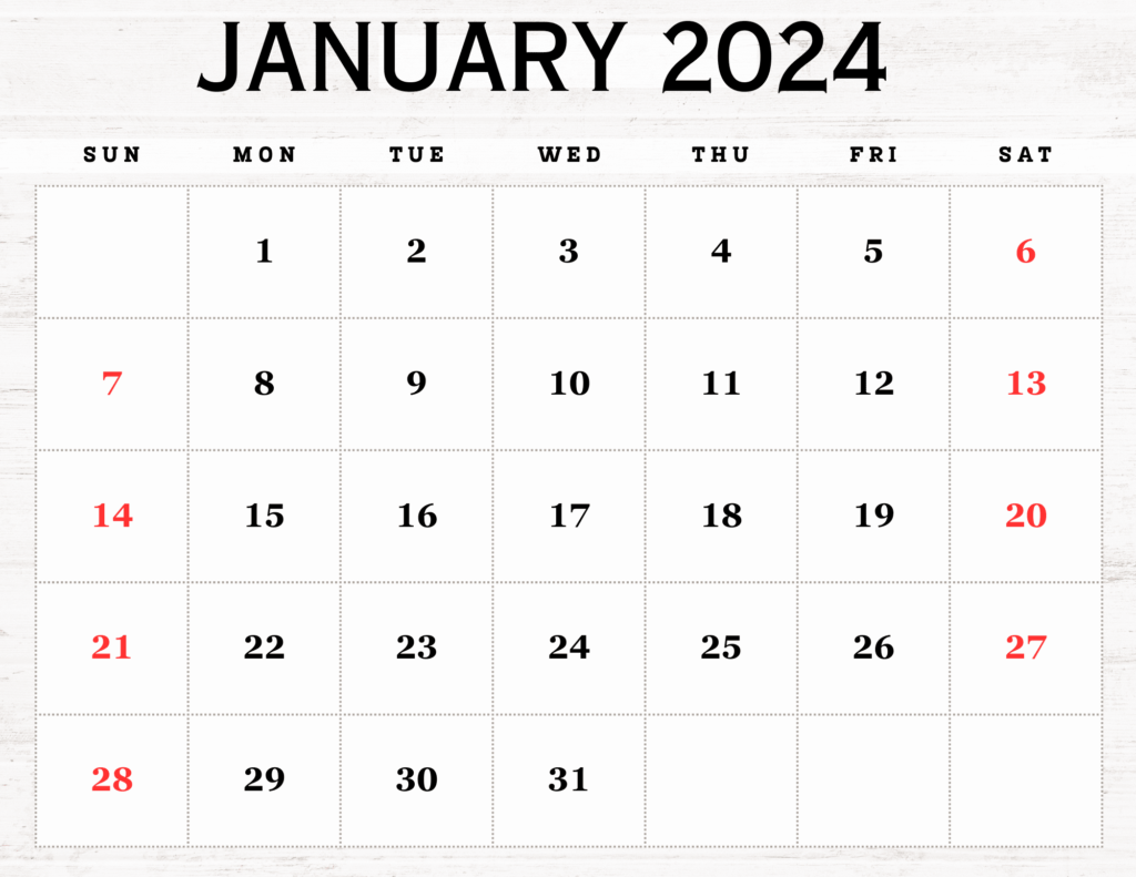 printable January 2024 calendar