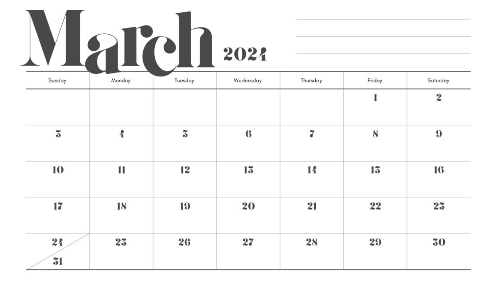 Free Printable March 2024 Calendar PDF Templates