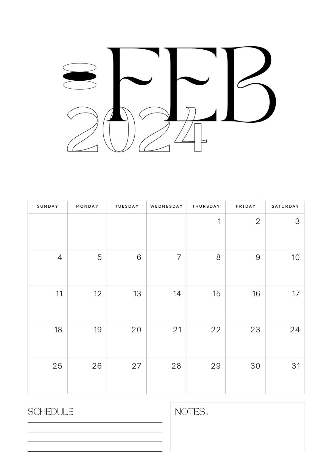 Free Printable February 2024 Calendar PDF Templates
