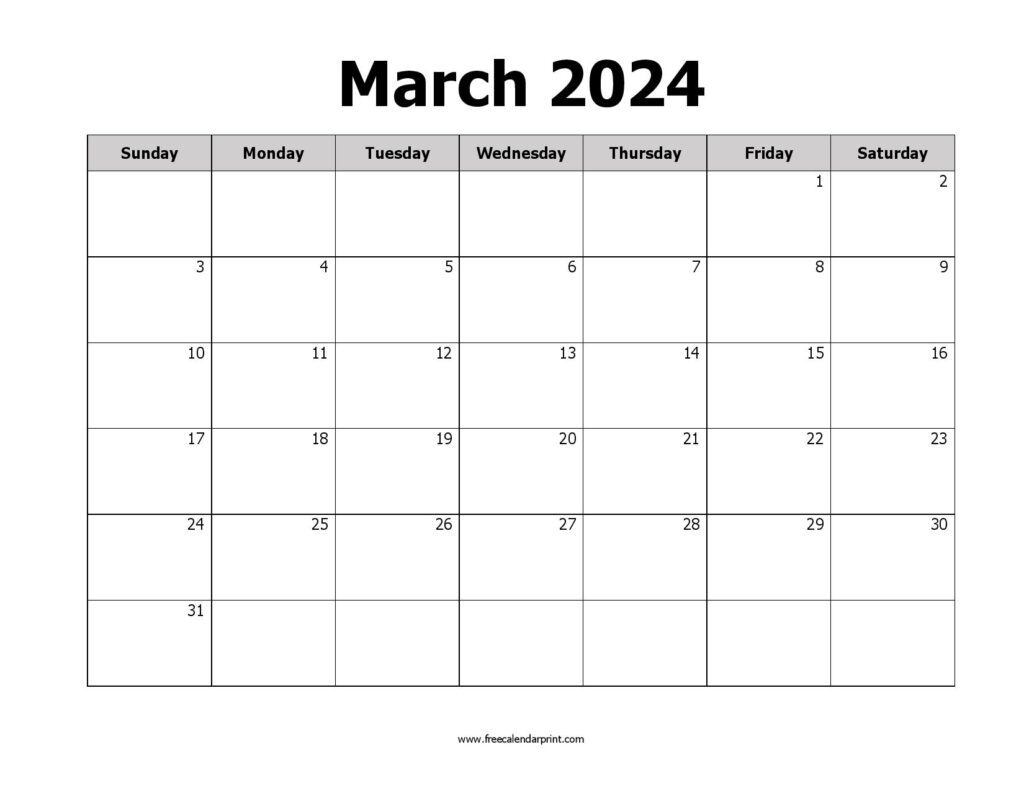 Free Printable March 2024 Calendar D4A