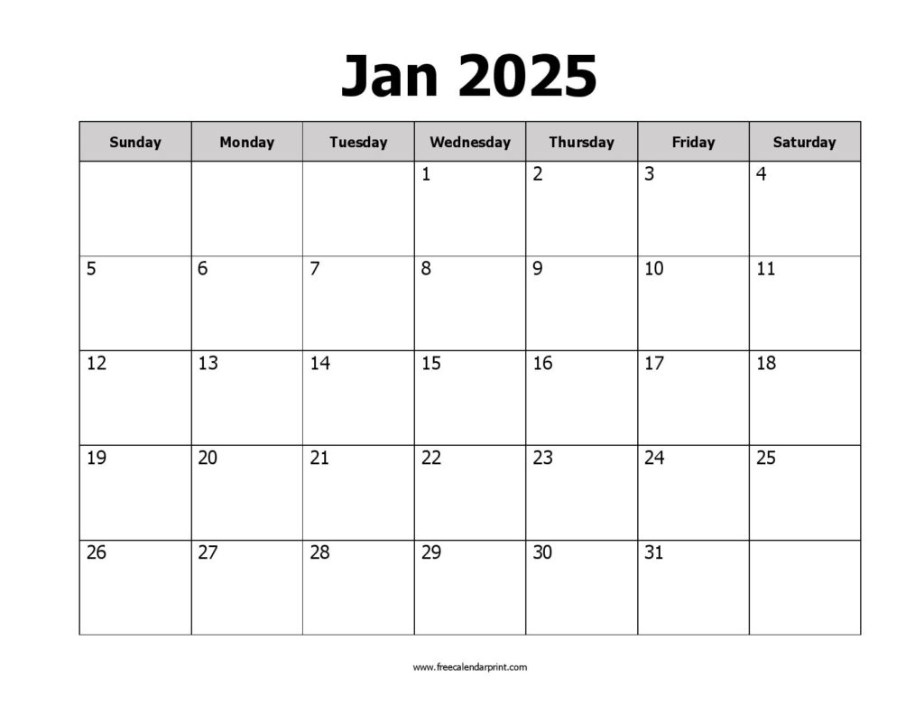 January 2025 Calendar Printable