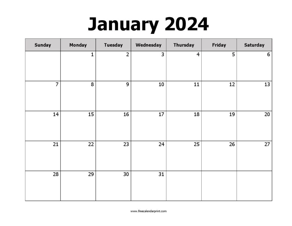 January 2024 calendar printable