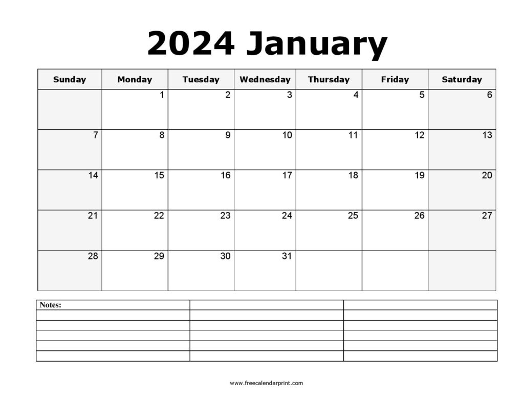 printable calendar January 2024